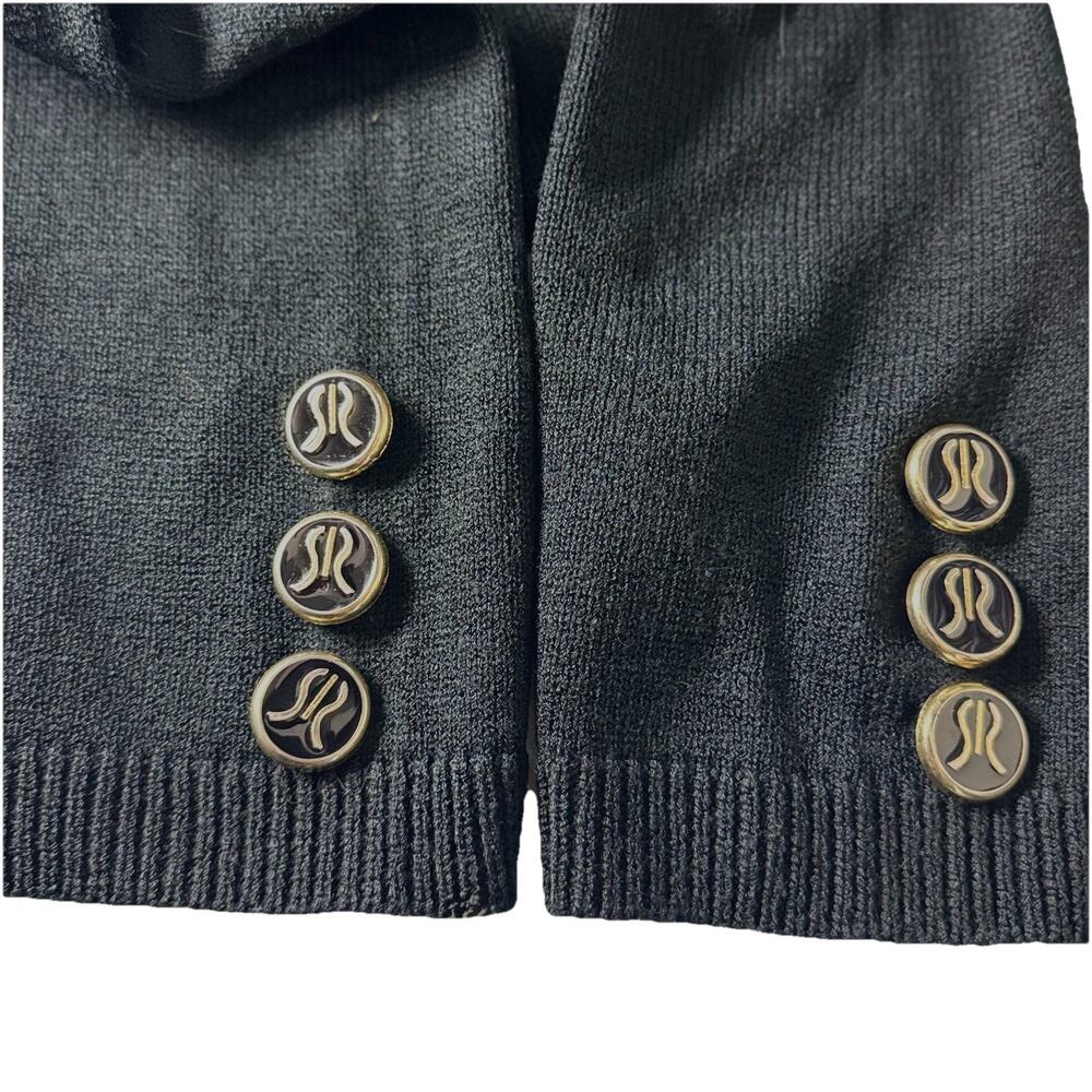 VTG San Remo By Laura Knits XL Tall Sweater Black Cardigan Gold Deco Buttons - Picture 9 of 11